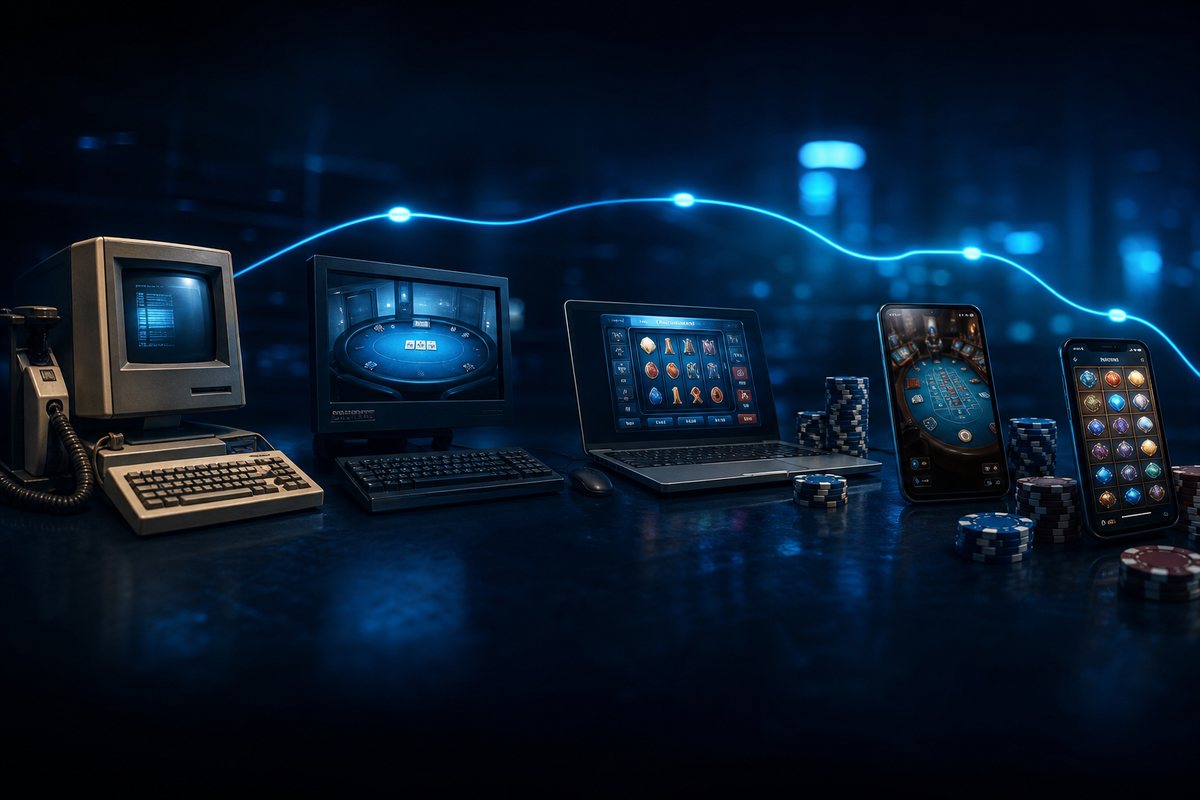 Timeline of internet casino history from dial-up era terminals to modern smartphone play
